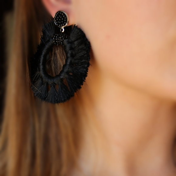 *2 for $15* Black Thread & Bead Hoop Earrings - Picture 3 of 3